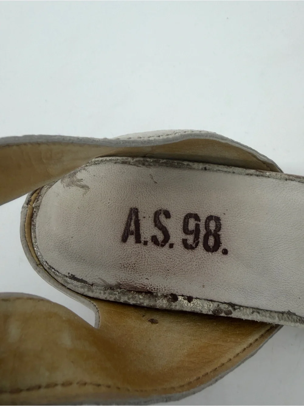 AS 98 Distressed Metallic Leather Ankle Strap Sandal Size 39